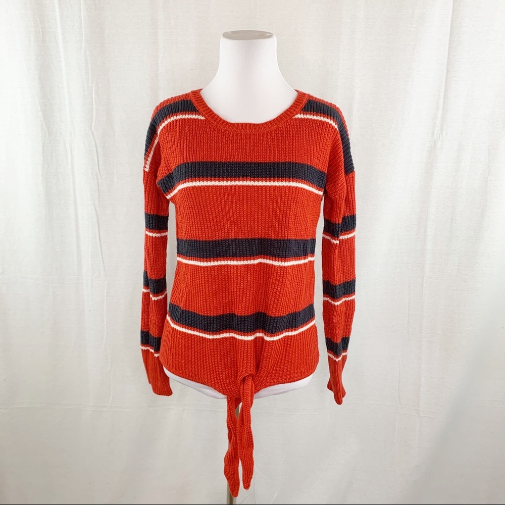 Pink Republic striped front tie crewneck sweater